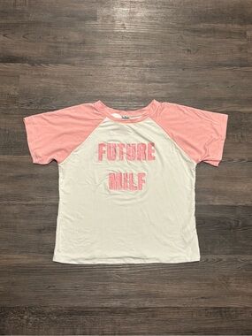 omighty Pink & White Raglan Tee with 'FUTURE MILF' Graphic